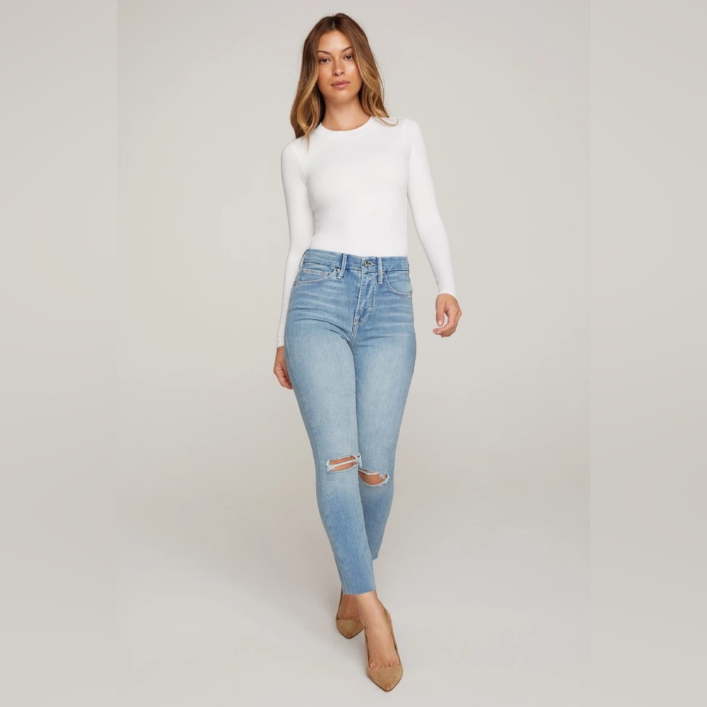 Good American Good Waist Crop Raw Edge | BLUE352 SIZE 6
